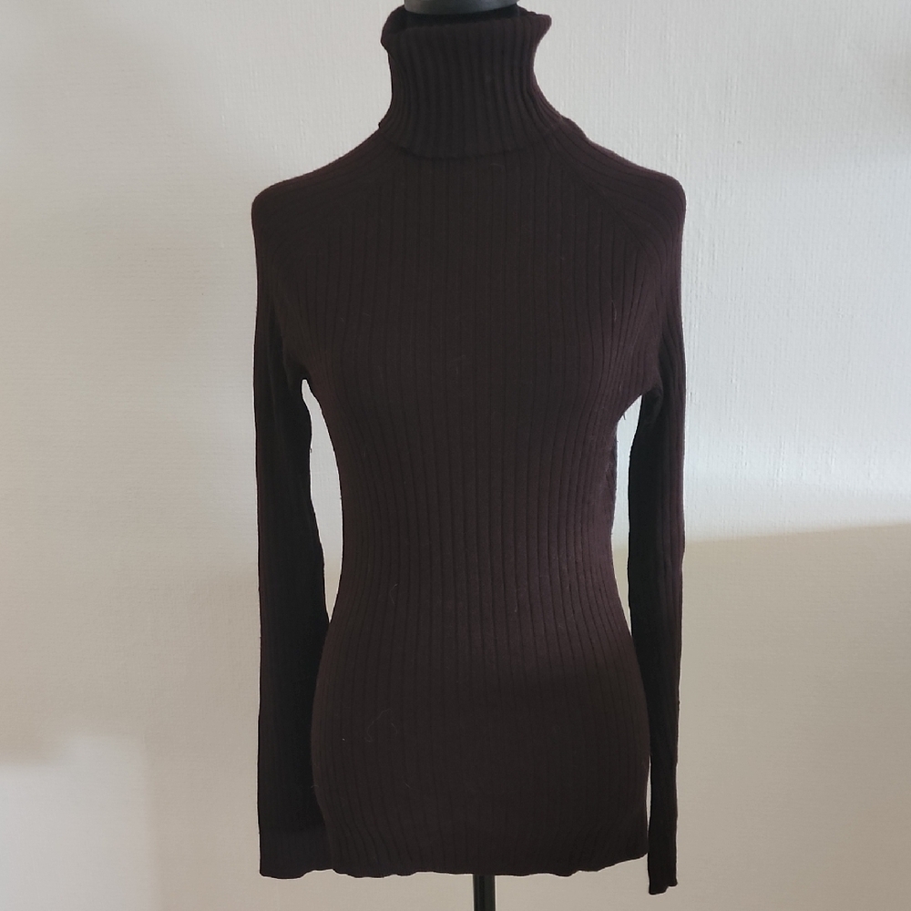 Women's Ribbed Turtleneck Sweater - Brown